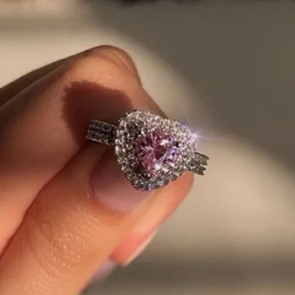 The Pink Tear sapphire 925 Silver tear drop statement ring sz 8 - Picture 8 of 11